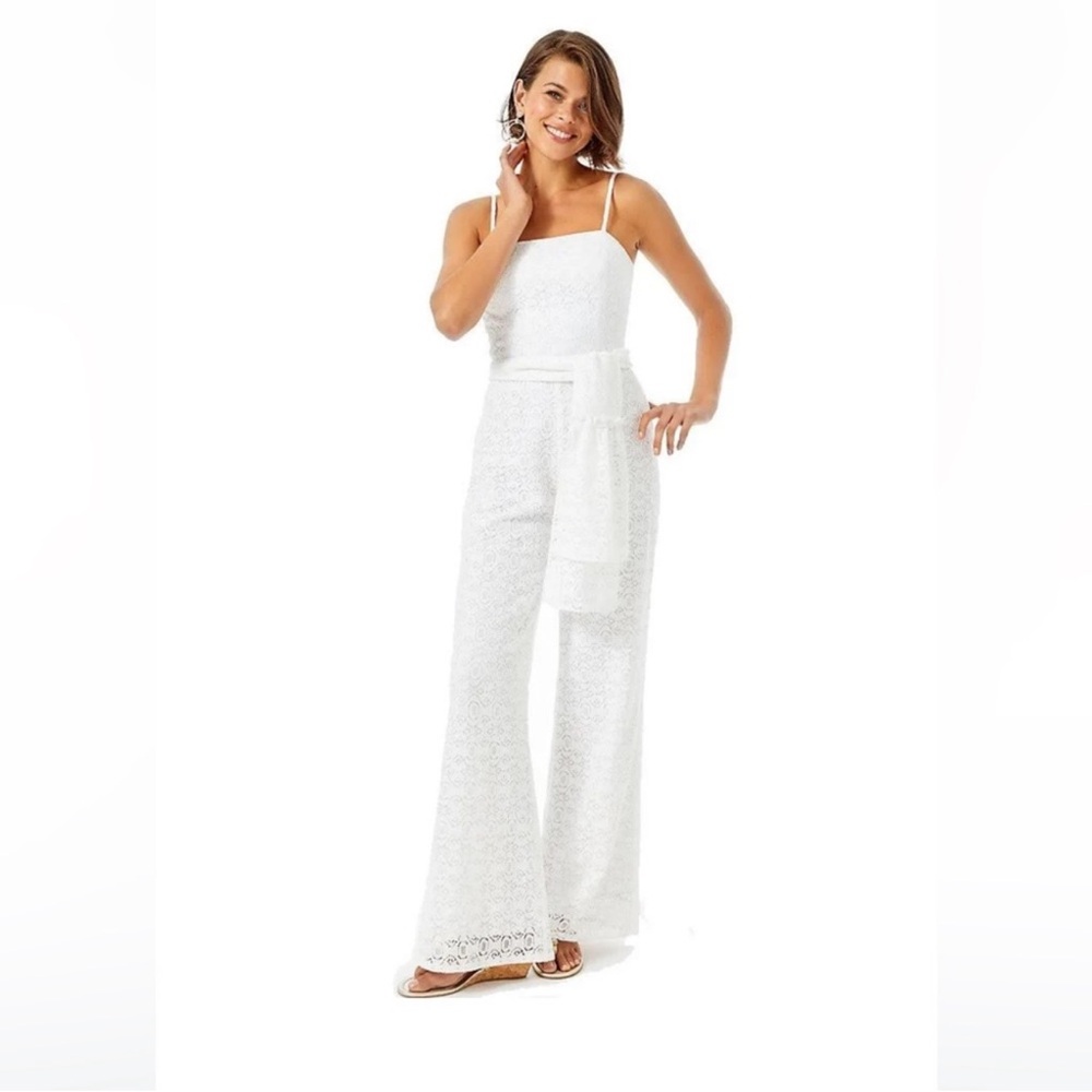 NWT Lilly Pulitzer Resort White Corded Geo Lace Bridal Wide Leg Nila Jumpsuit